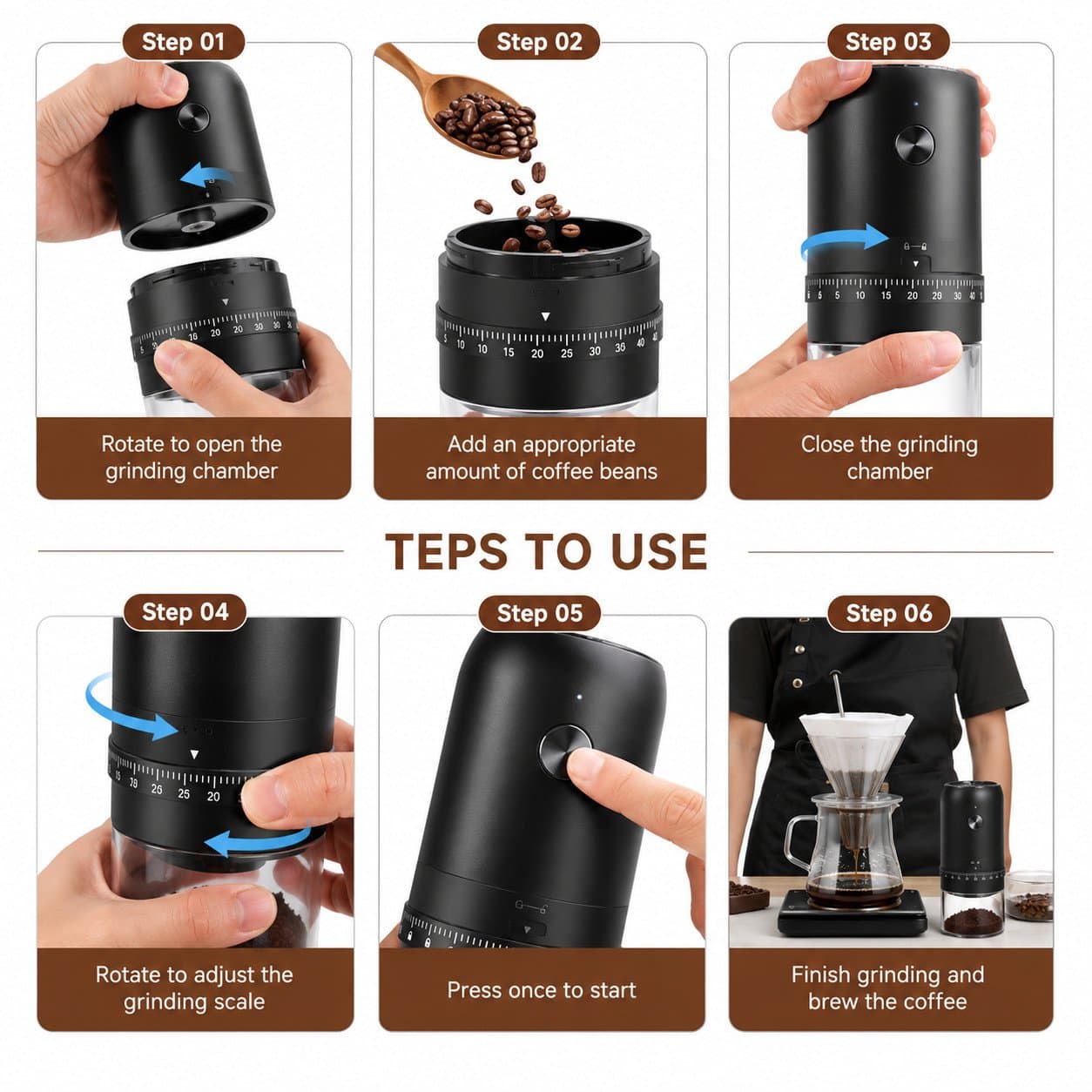 Rechargeable Portable Electric Coffee Grinder with Ceramic Burr – 40 Grind Settings