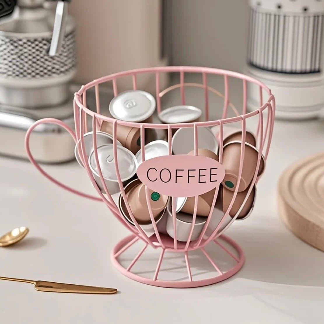 PINK COFFEE CAPSULE STORAGE BASKET MUG