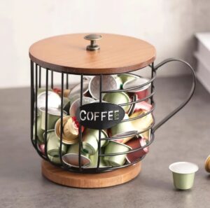 BLACK COFFEE CAPSULE STORAGE WITH WOODEN LID
