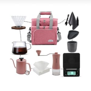 MIBRU V60 Coffee Maker set for drip coffee 11-in-1 with pink bag
